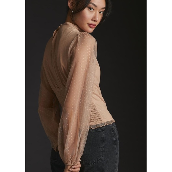 Anthropologie En Elly Ruched Blouse Top New Champagne Light Sand Size Medium NWT - Picture 3 of 12